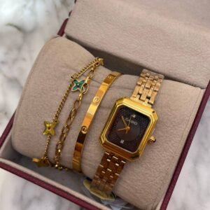 PACK 0002 Montre – GRACE GOLD & BLACK + BRACELET + GOURMETTE